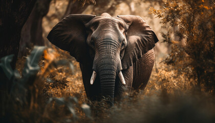 Fototapeta na wymiar Large African elephant walking through uncultivated wilderness generated by AI