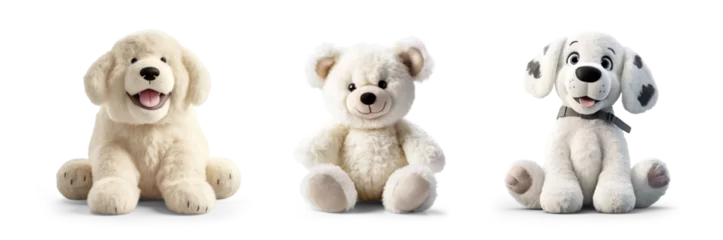 Fotobehang cutout set of 3 stuffed animal toys isolated on transparent png background - Generative AI © sizsus
