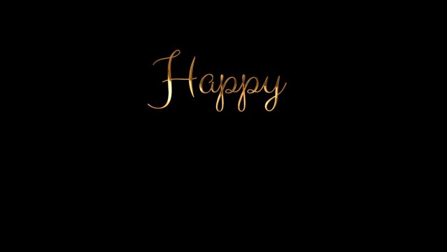 Happy 21st birthday text animation with lettering golden text and black background. Suitables for birthday greeting card. 4k video.