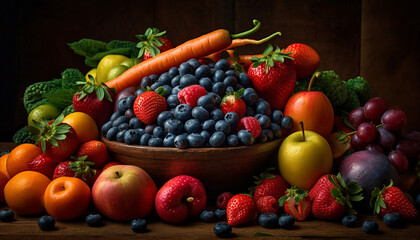 Obraz na płótnie Canvas Organic berry salad, a healthy gourmet meal generated by AI