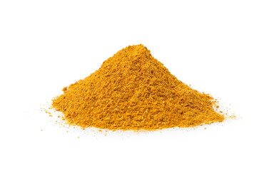 Heap of curry powder isolated on white