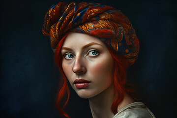 A woman with red hair wearing a turban Generative Ai