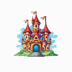 Colorful castle icon in a fabulous style. Vector illustration