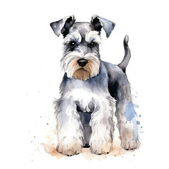 schnauzer cartoon dog watercolor clipart in white background Generative AI.