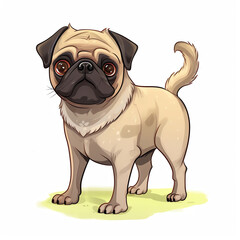 Pug dog cartoon illustration. Pets, dog lovers, animal themed design element isolated on white. Generative AI.
