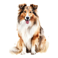 Generative AI Border Collie Animal dog watercolor illustration isolated on white background vector