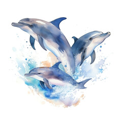 Obraz na płótnie Canvas Generative AI Dolphin in water splash. Watercolor vector element. Tattoo watercolor. Watercolor background, water, watercolor flower, water splash, paint, watercolor splash.