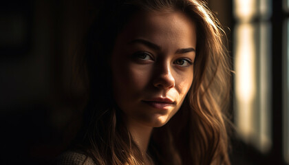 Beautiful young woman looking at camera outdoors generated by AI