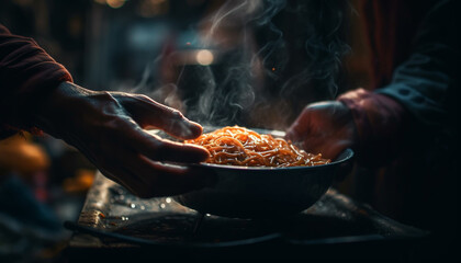 Fototapeta premium cooking gourmet meal indoors at night generated by AI