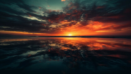 Fototapeta na wymiar Sunset over tranquil seascape, nature beauty majestically displayed generated by AI