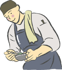 man as a chef or cook plating the sauce