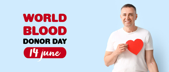 Banner for World Blood Donor Day with mature man