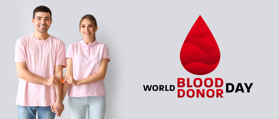 Banner for World Blood Donor Day with young couple