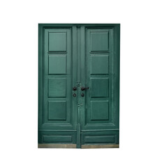 Green doors on white background