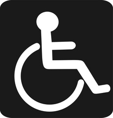 Wheel chair, disabled parking or accessibility or access sign flat black vector icon for application and print. Replaceable vector design.