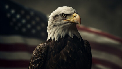 Majestic bald eagle perching, of freedom generated by AI