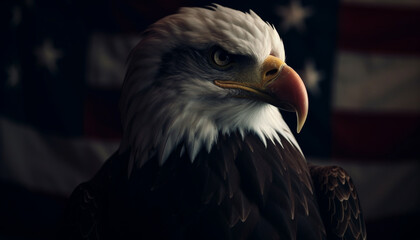 Naklejka premium Bald eagle perching, looking at camera majestically generated by AI