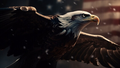 Fototapeta premium Majestic bald eagle perching with spread wings generated by AI