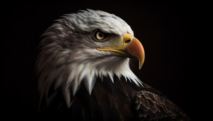 Obraz premium Majestic bird of prey perching, staring fiercely generated by AI