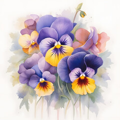 Fototapeta na wymiar Digital Watercolor illustration of Pansy Flowers. Generative AI 
