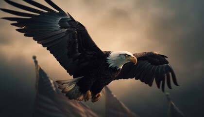 Naklejka premium Majestic bald eagle spreads wings in freedom generated by AI