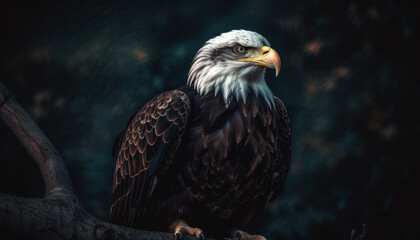 Fototapeta premium Majestic bird of prey perching on branch generated by AI
