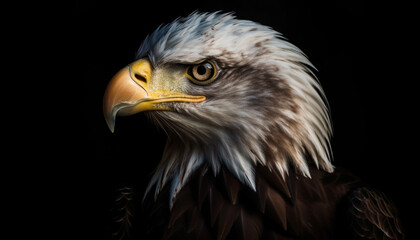 Fototapeta premium Majestic bald eagle staring, sharp beak, flying generated by AI