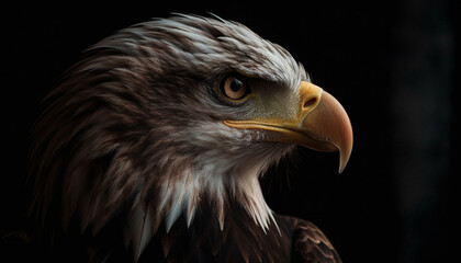 Obraz premium Majestic bird of prey perching, staring fiercely generated by AI