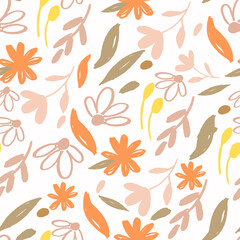 Orange Pastel Autumn Flower Seamless Pattern