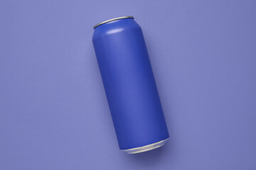 Can of soda on lilac background