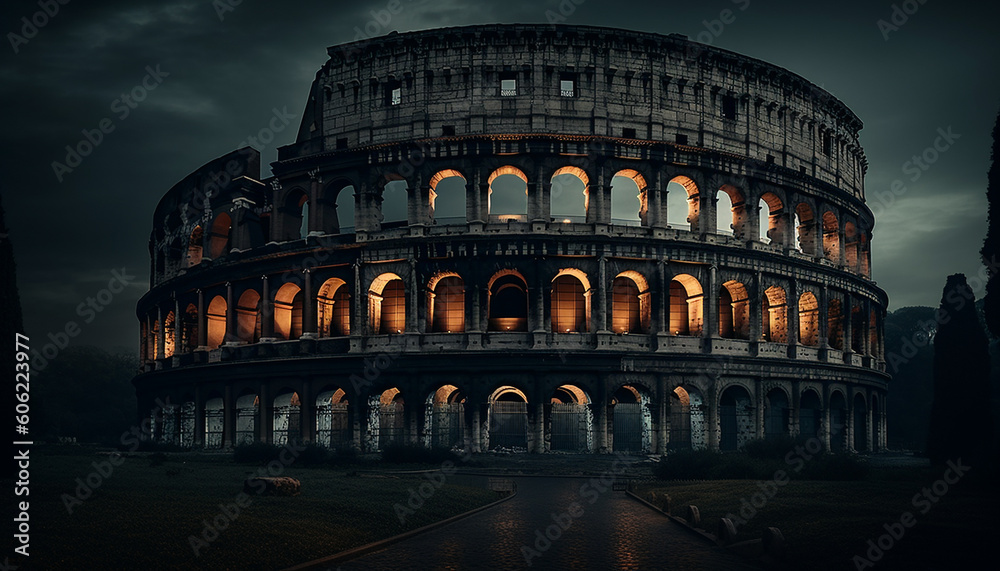 Poster illuminated ancient ruins ize majestic italian culture generated by ai