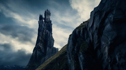 A castle on top of a cliff surrounded by clouds Generative Ai