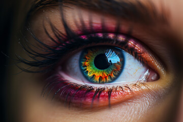 Fototapeta premium A close up of a person's eye with a colorful iris Generative Ai