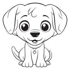 An awesome line art kawaii sitting dog coloring page for kids.