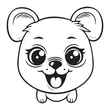 A cute baby kawaii dog line art coloring book page.