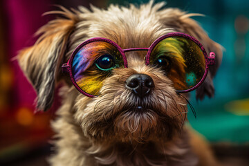 A cute small dog wearing a pair of glasses Generative Ai