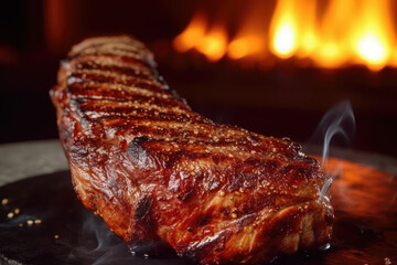 Obraz na płótnie Canvas Barbecued grilled angus meat, rump steak, rump steak, flank steak, ancho steak, close-up. Generative AI.