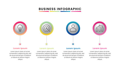 Business infographic template design with four options or steps and icons.