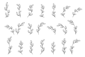 Hand drawn set with twigs elements. Wedding summer collection. Vector illustration.