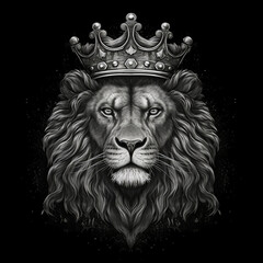 lion with crown drawing in black and white