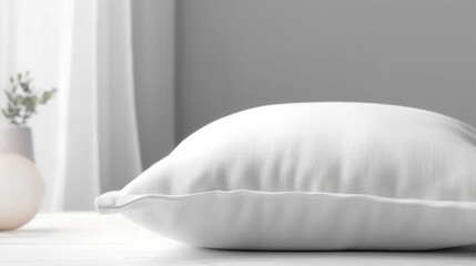 Fototapeta na wymiar White linen pillow, cushion mockup on plaid. Interior photo. Generative AI