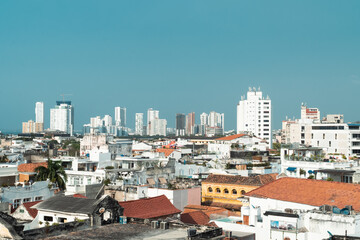 Cartagena, Bolivar, Colombia. March 14, 2023: Panoramic landscape of the walled city and its...