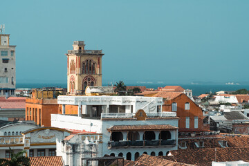 Fototapeta na wymiar Cartagena, Bolivar, Colombia. March 14, 2023: Panoramic landscape of the walled city and its buildings.