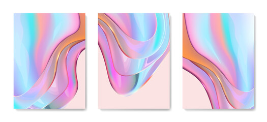 Art background with a fluid bright gradient. Vector set with geometric waves in a minimalistic style for wallpaper design, print, poster, interior design, covers, packaging.