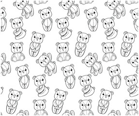 Pattern seamless background cute classic Teddy Bear doll doodle hand drawing cartoon character outline 