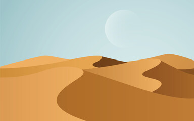 Beautiful sand dunes. desert landscape with moon vector illustration - obrazy, fototapety, plakaty