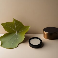 the leaf is beside the bottle