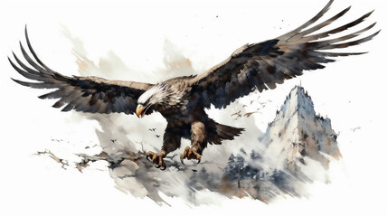 Generative AI, Majestic Eagle Soaring in Watercolor