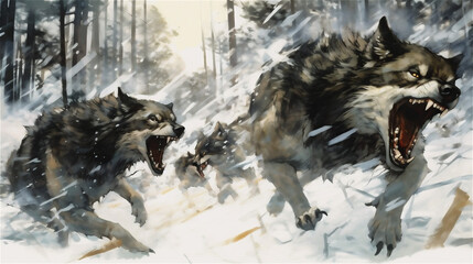 Generative AI, Wild Symphony: Pack of Wolves in Ferocious Pursuit