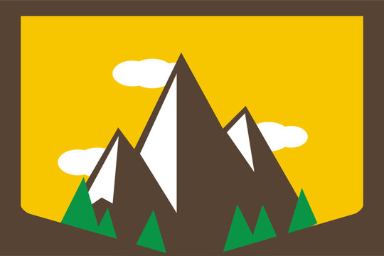 Seamless mountain landscape. Yellow silhouette with mountains, clouds, Background. Flat style vector illustration. Simple cartoon design